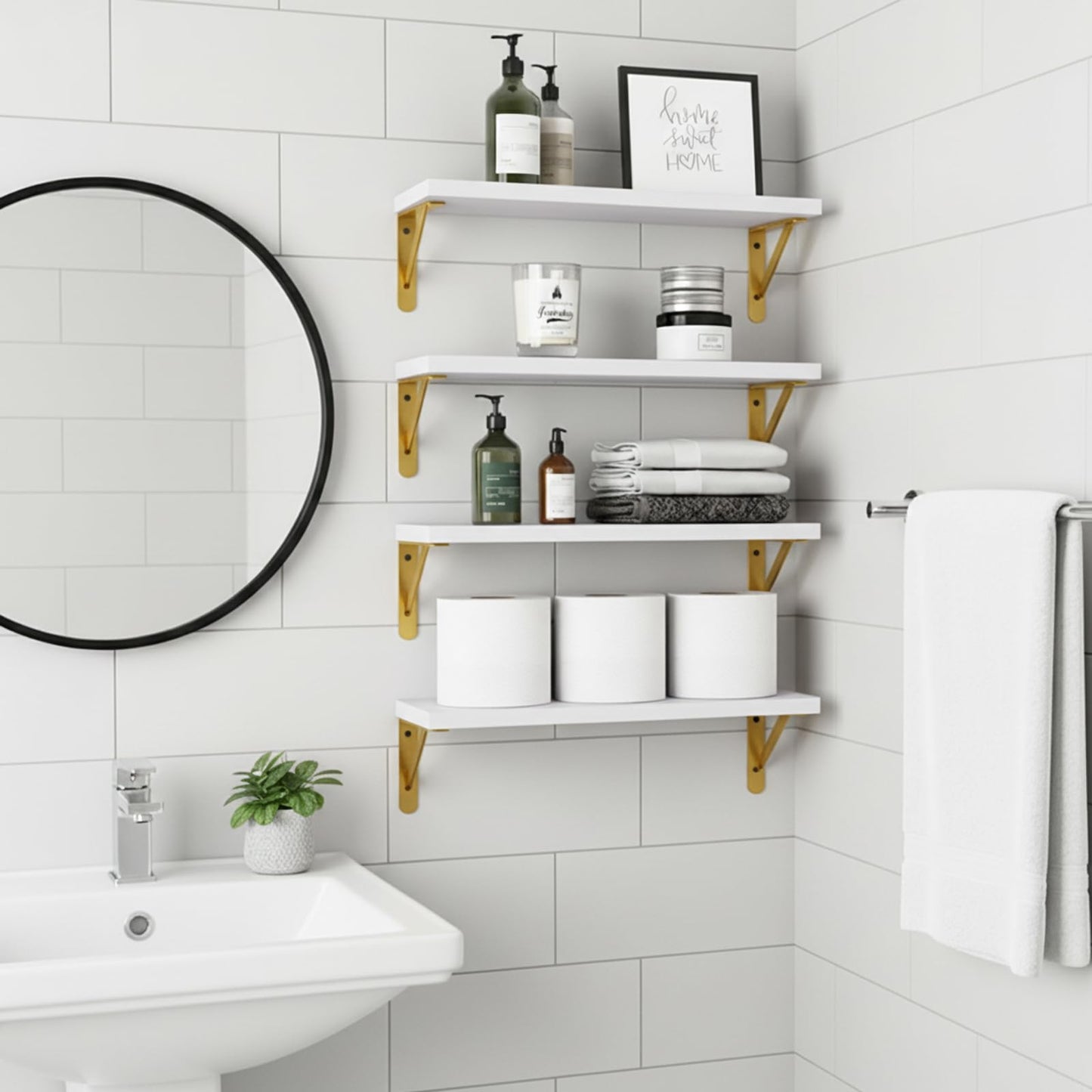 Fixwal Floating Shelves for Wall, Wood Wall Mounted Shelves for Bedroom, Bathroom, Living Room, Kitchen Storage and Decor(Brown, Set of 4, 16.5 Inch)