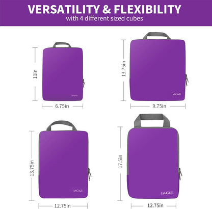 BAGAIL 4er-Set Kompressions-Packwürfel Reise-erweiterbare Packorganizer (Schwarz, 4er-Set)