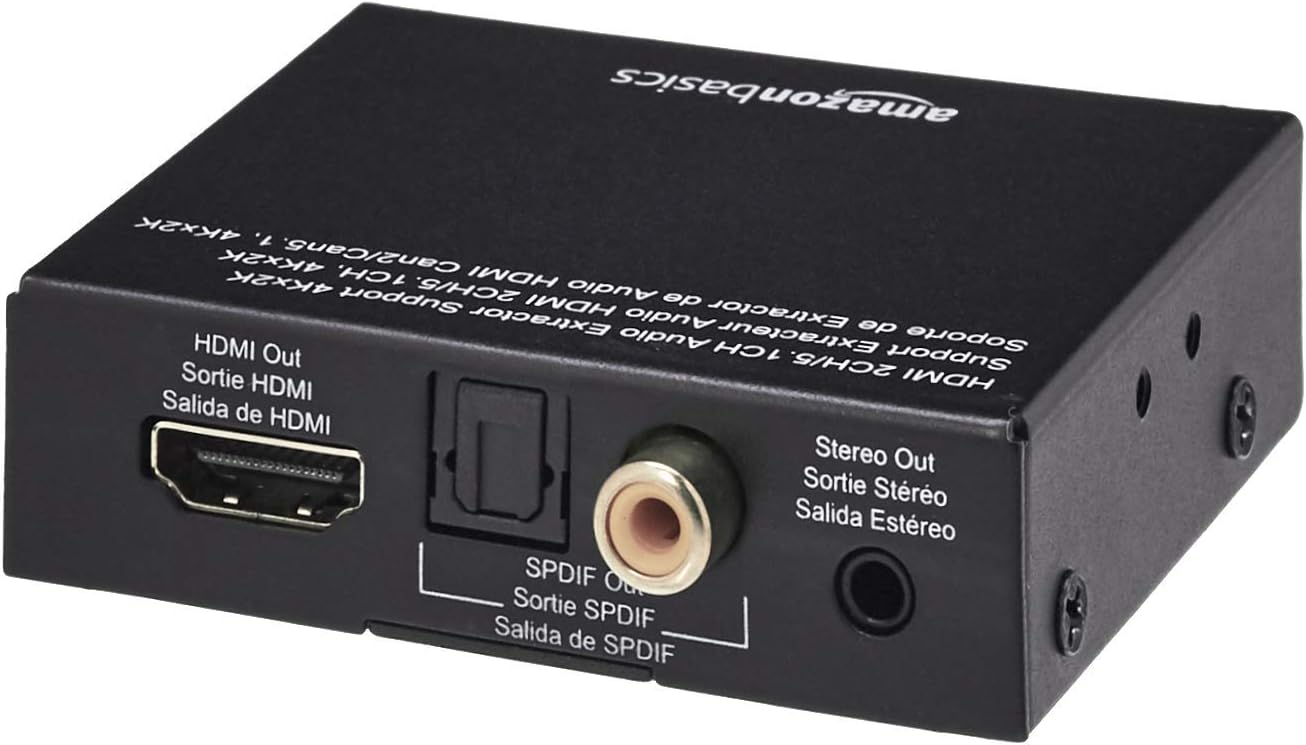 Amazon Basics 4K HDMI to HDMI and Audio Extractor Converter with SPDIF, Stereo Audio Output, Toslink Optical Audio for Apple TV, Fire TV, Fire Stick, Blu-Ray Players, Black