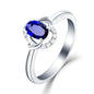 Aienid 18Ct White Gold Promise Ring for Friends Oval Cut Blue Sapphire with White Diamond Wedding Rings for Women