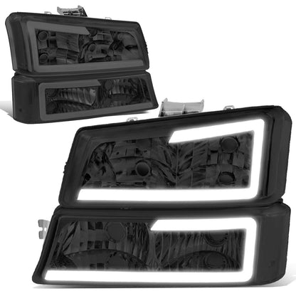 DNA MOTORING HL-LB-CSIL03-BK-CL1 Black Housing 3D LED DRL Headlight Bumper Lamp Set Compatible with 03-06 Silverado 1500-3500 / Avalanche 1500 2500