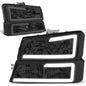 DNA MOTORING HL-LB-CSIL03-BK-CL1 Black Housing 3D LED DRL Headlight Bumper Lamp Set Compatible with 03-06 Silverado 1500-3500 / Avalanche 1500 2500