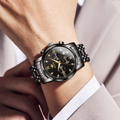OLEVS Uhren für Herren Dresswatch mit Datumsanzeige Klassische Armbanduhren Multifunktionale leuchtende Herren Edelstahl-Armbanduhr Wasserdichter Chronograph Herren Business-Uhren