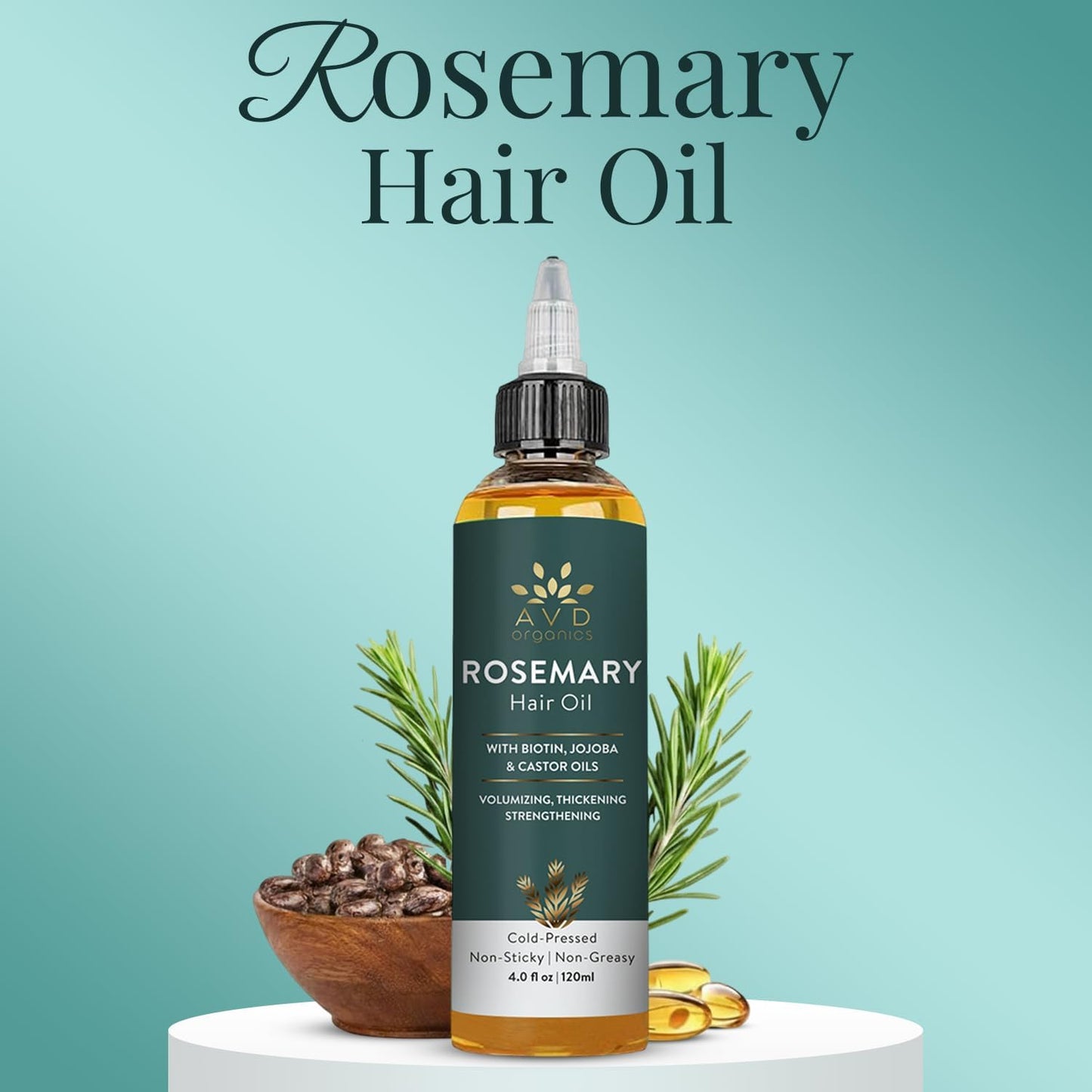 AVD Organics Rosmarinöl für Haarwachstum & Kopfhaut | Mit Biotin angereichert | Haarstärkend, pflegend und voluminös | Mit Jojoba- & Rizinusöl angereichert | GVO-frei 120ml