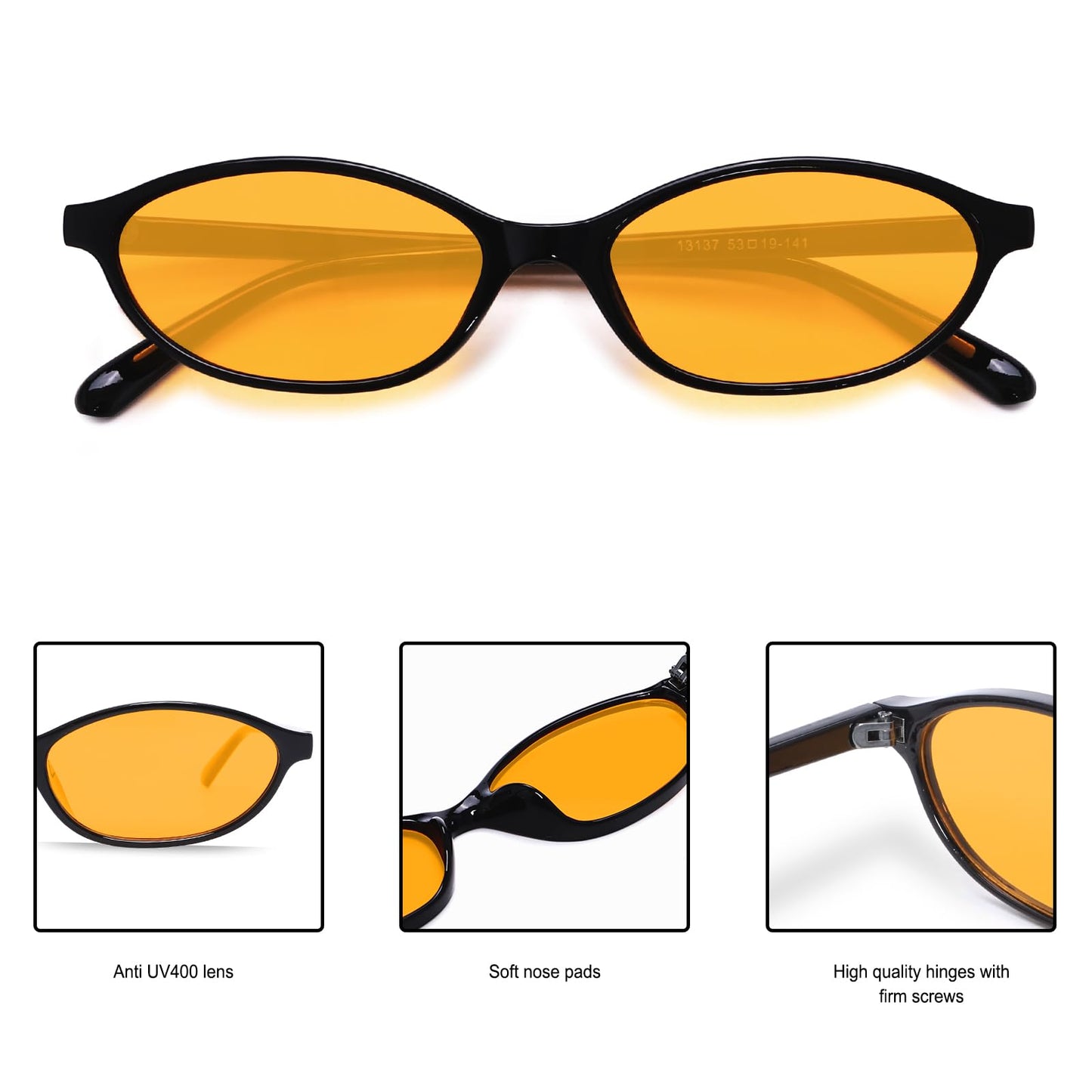 GUVIVI Retro Ovale Sonnenbrille für Damen Chic Cat Eye 90er Jahre Sonnenbrille Leichte Schmale Sonnenbrille Trendiger UV-Schutz Sonnenbrille