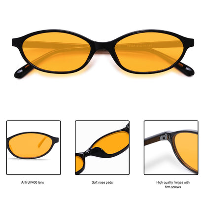GUVIVI Retro Ovale Sonnenbrille für Damen Chic Cat Eye 90er Jahre Sonnenbrille Leichte Schmale Sonnenbrille Trendiger UV-Schutz Sonnenbrille