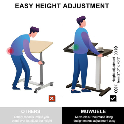 Muwuele Solid Wood Overbed Bedside Table with Wheels, Adjustable Medical Tilt Top Hospital Bed Table Over The Bed, Rolling Laptop Desk, Mobile Standing Desk for Hospital and Home Use (Walnut)