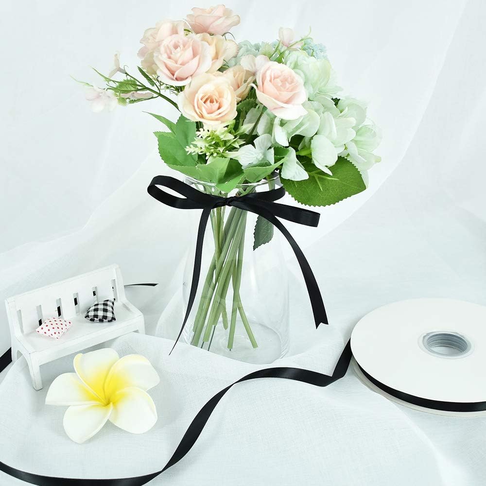 TONIFUL 3/8 Zoll x 100 Yards Schwarzes Satinband Dünnes, einfarbiges Stoffband auf Rolle zum Geschenkeverpacken, für Einladungen, Blumen, Haare, Ballons, Bastelarbeiten, Nähen, Party, Hochzeit, Halloween-Dekoration, Valentinstagsstrauß