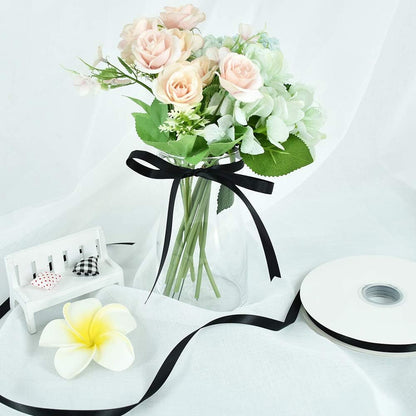 TONIFUL 3/8 Zoll x 100 Yards Schwarzes Satinband Dünnes, einfarbiges Stoffband auf Rolle zum Geschenkeverpacken, für Einladungen, Blumen, Haare, Ballons, Bastelarbeiten, Nähen, Party, Hochzeit, Halloween-Dekoration, Valentinstagsstrauß