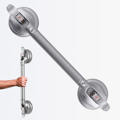 15-Inch Shower Handle - Upgraded Grab Bar with Strong Suction Cups for Bathtub & Shower Safety, Ideal for Seniors, Elderly, Disabled -Silver