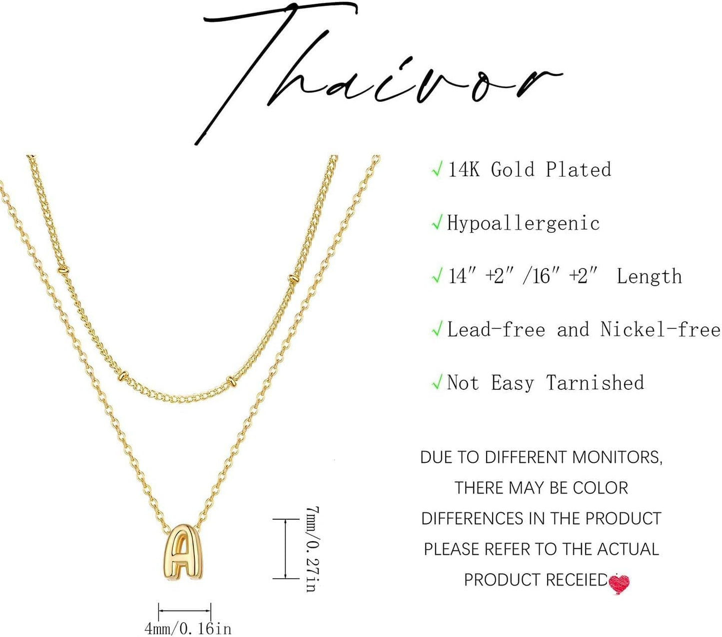 Thaivor Osterkorb-Füller – Initialen-Halsketten für Frauen, 14K vergoldete Bubble Letter Halskette, geschichtete zierliche süße Choker-Anhänger, Stapel-Schmuck, Mode-Accessoires, Teenager-Trendgeschenk