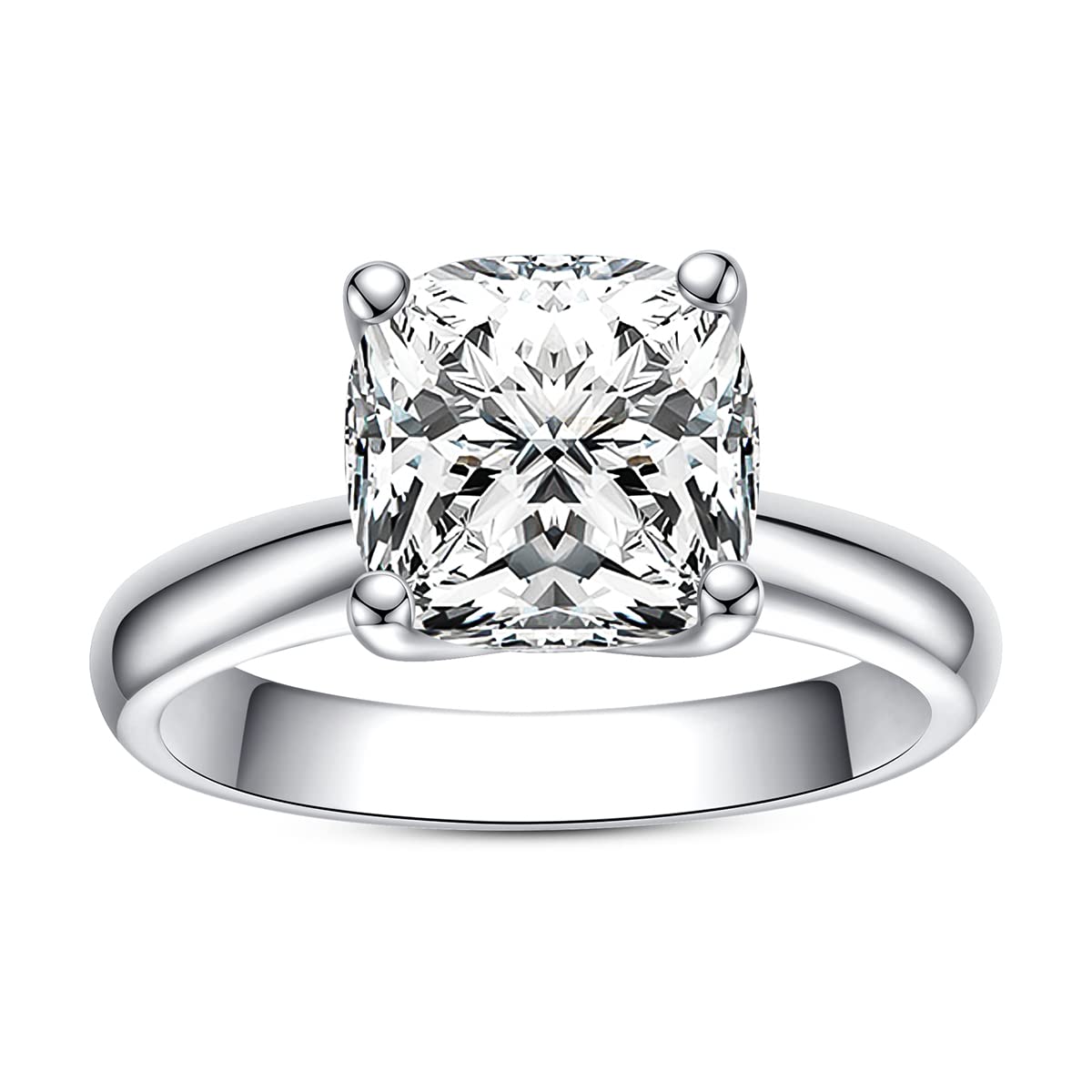 AnuClub Cushion/Emerald/Pear Moissanite Engagement Ring, D Color 925 Sterling Silver, Eternity Wedding Promise Anniversary Band Rings for Women