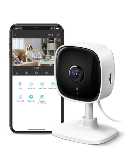 Tapo 1080P Indoor Wired Security Camera - Works as a Baby Monitor & Pet Camera, Motion Detection, 2-Way Audio, Siren, Night Vision, Subscription-Free Local Storage or Optional Cloud, C101
