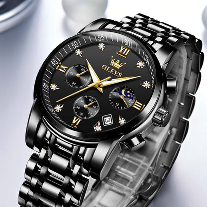 OLEVS Uhren für Herren Dresswatch mit Datumsanzeige Klassische Armbanduhren Multifunktionale leuchtende Herren Edelstahl-Armbanduhr Wasserdichter Chronograph Herren Business-Uhren