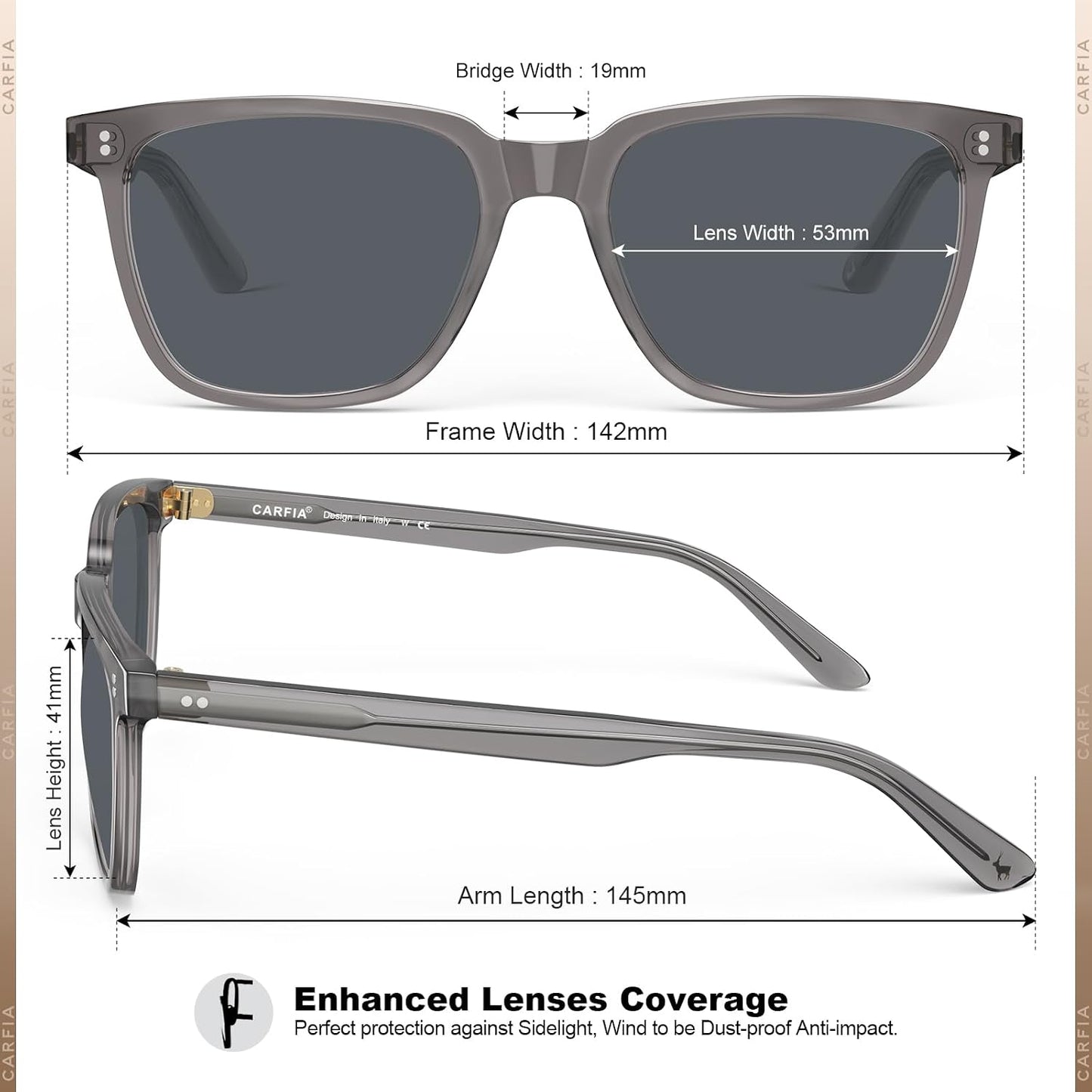 CARFIA Square Polarized Sunglasses for Men