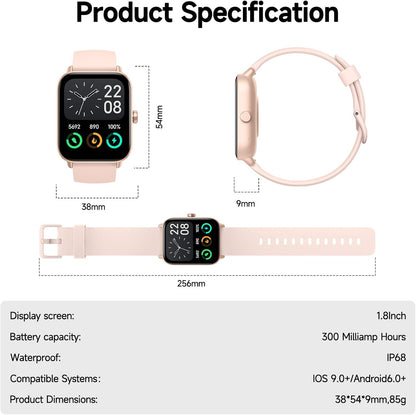 Smartwatch für Herren Damen (Anrufe entgegennehmen/tätigen), Alexa-Smartwatch kompatibel mit Android iOS, Fitness-Tracker mit Herzfrequenz-SpO2-Schlafmonitor, 1,8 Zoll HD DIY Zifferblatt Wasserdichte Uhr mit Bluetooth-Anruffunktion
