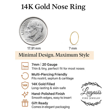 Kleiner Nasenring-Reif 20 G Nasenpiercing-Reif - 14K Gold Filled Nasenpiercing-Reif - Goldschmuck-Nasenring - Nasenringe für Frauen