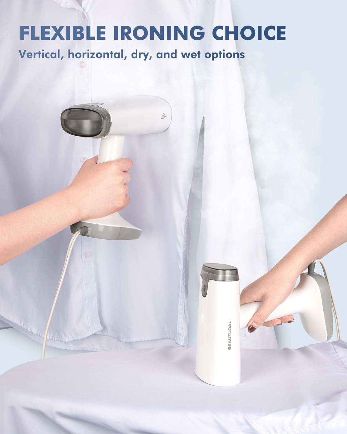 BEAUTURAL 1200-Watt Handheld-Dampfglätter für Kleidung, 30 Sekunden Aufheizzeit, 260 ml Wassertank, Aqua