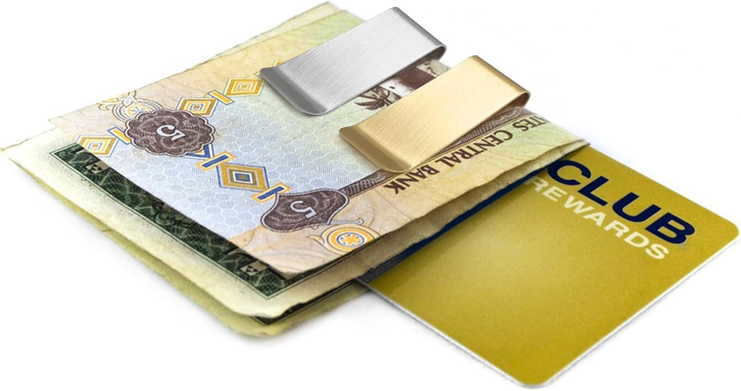 2 PCS Stainless Steel Slim Money Clips Sturdy Cash Receipt Note Clip Credit Card Wallet Bill Holders for Men and Women - Silver and Gold