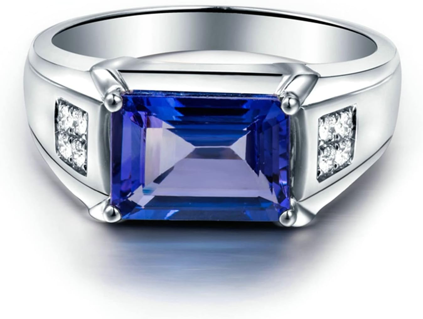 Aienid 18K Women Engagement Ring White Gold 4ct Rectangular Cut Tanzanite with 0.12ct Diamond Wedding Bands for Womens