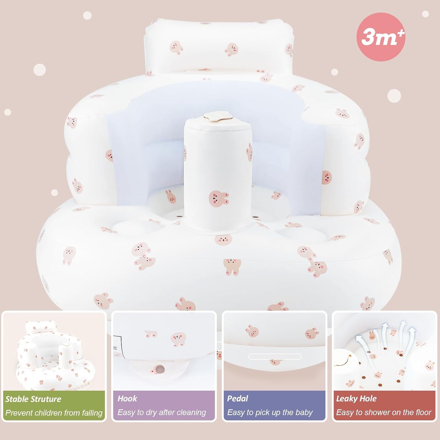 Aufblasbarer Babysitz, aufblasbarer Babystuhl für Babys ab 3 Monaten, aufblasbarer Sommerstuhl mit integrierter Luftpumpe, Baby-Bodensitz zum Sitzenlernen, Spielen, Campen, Orange