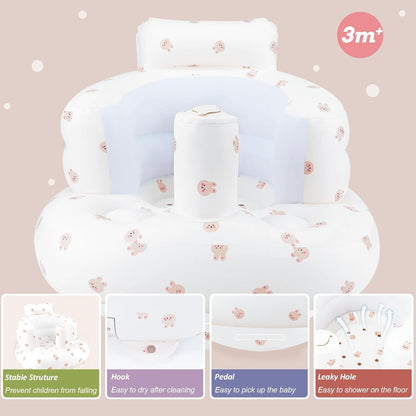 Aufblasbarer Babysitz, aufblasbarer Babystuhl für Babys ab 3 Monaten, aufblasbarer Sommerstuhl mit integrierter Luftpumpe, Baby-Bodensitz zum Sitzenlernen, Spielen, Campen, Orange