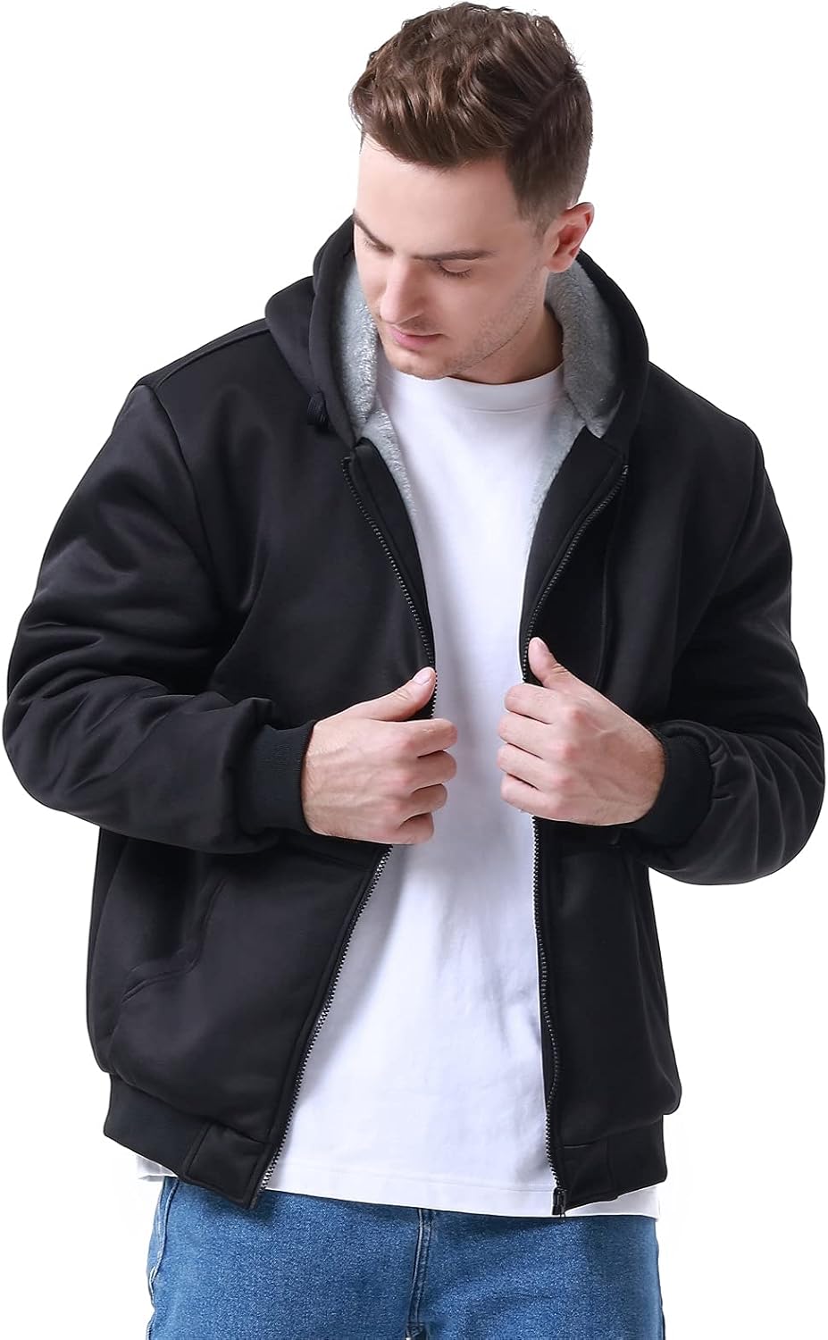 Herren-Hoodie, schweres Fleece-Futter, verdickt, warm, mit Kängurutasche für Outdoor und Freizeit
