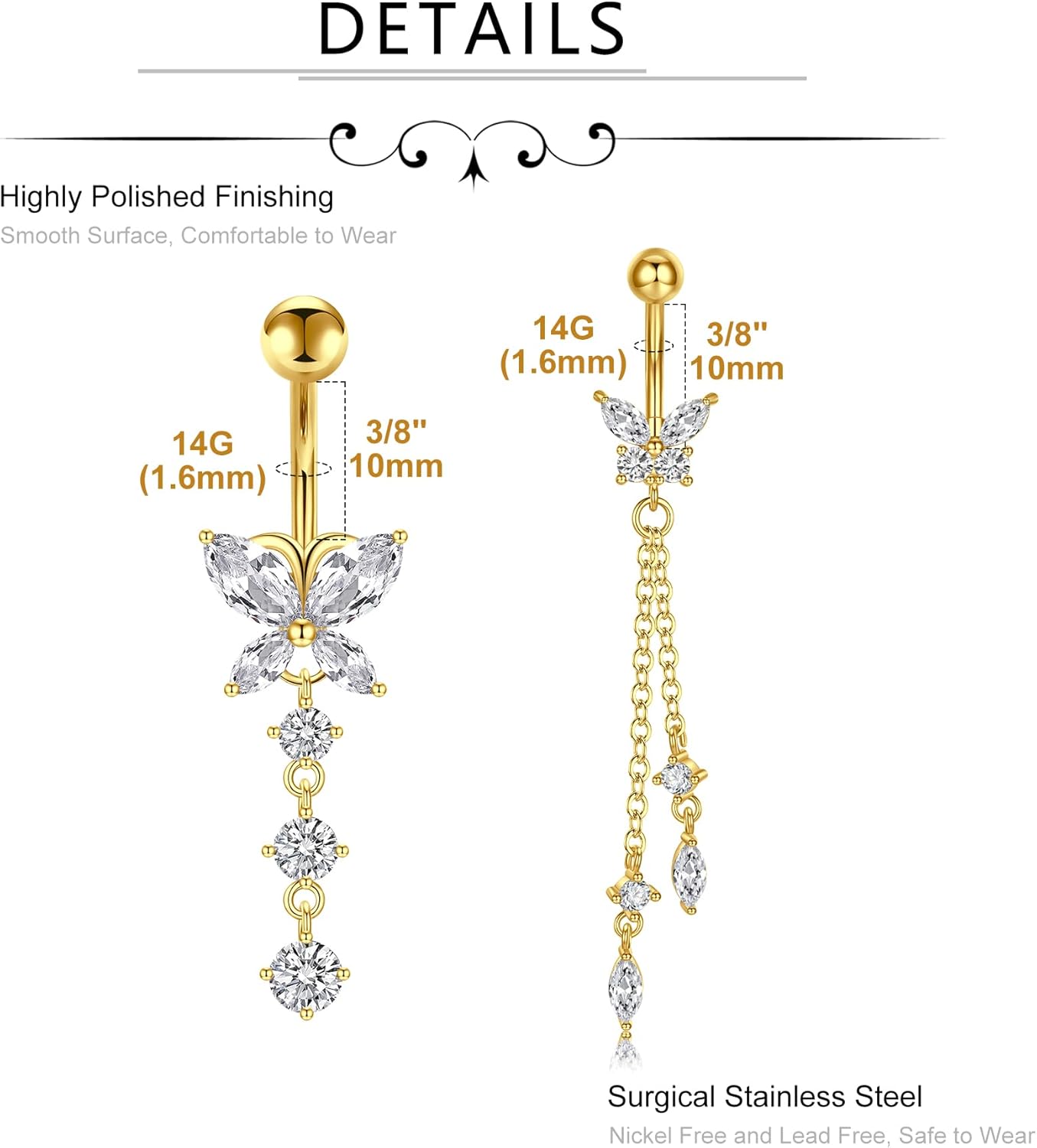 MODRSA Bauchnabelringe Chirurgenstahl Bauchnabelpiercing für Frauen Bauchnabelschmuck Silber Bauchnabelring Diamant
