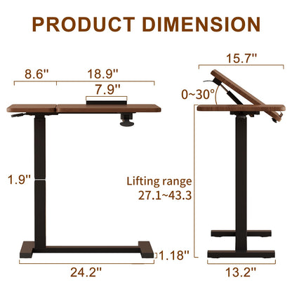 Solid Wood Overbed Bedside Table with Wheels, Tilting Adjustable Hospital Bed Table Over The Bed, Medical Mobile Laptop Stand, Rolling Standing Desk for Hospital and Home Use(Walnut)