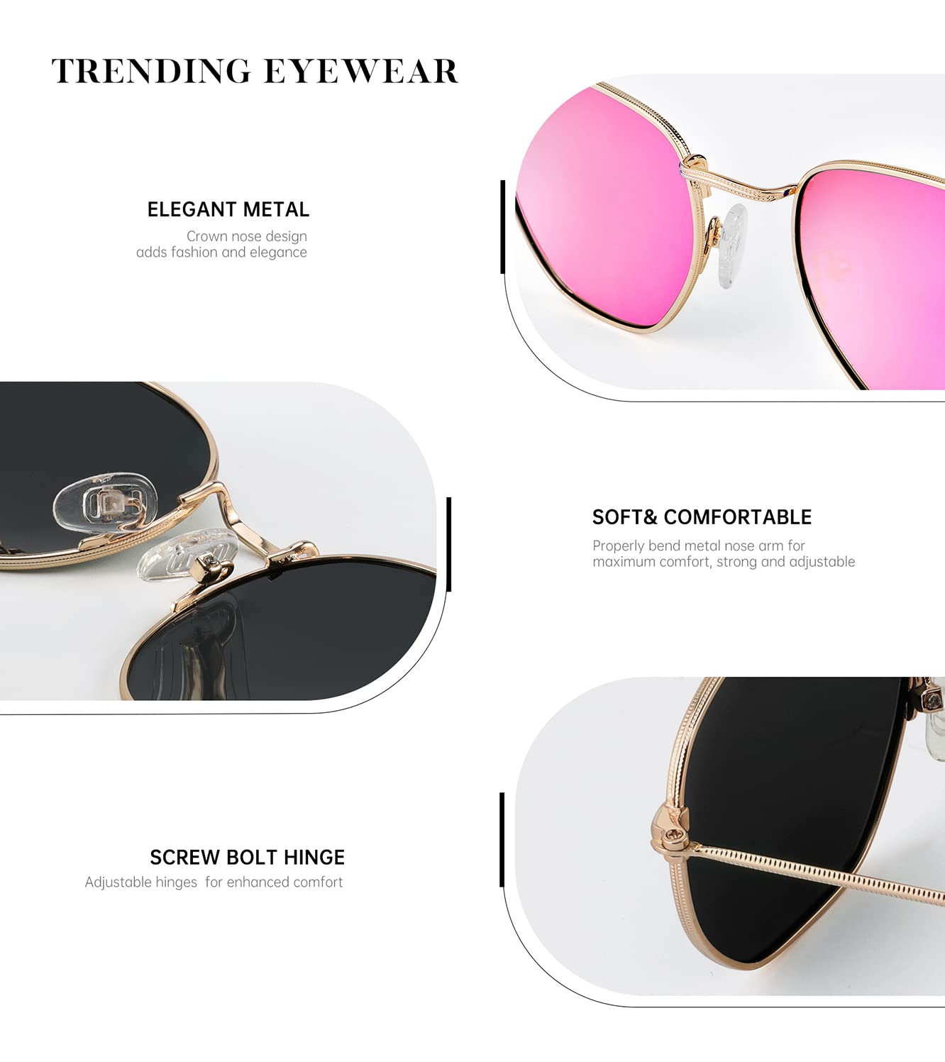 KALIYADI Sonnenbrillen für Damen und Herren Polarisiert Hexagon Damensonnenbrillen Trendy Metallrahmen UV-Schutz (Gold Rahmen Grau Linse)