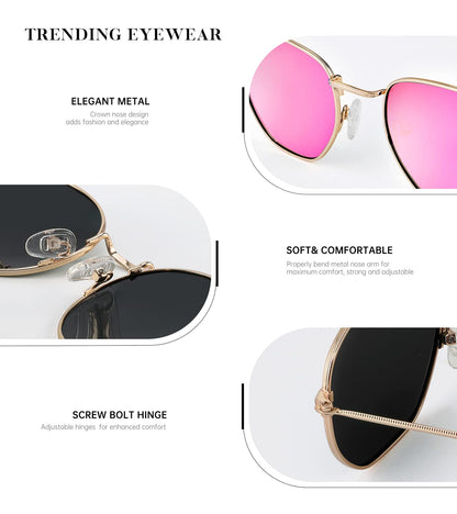 KALIYADI Sonnenbrillen für Damen und Herren Polarisiert Hexagon Damensonnenbrillen Trendy Metallrahmen UV-Schutz (Gold Rahmen Grau Linse)
