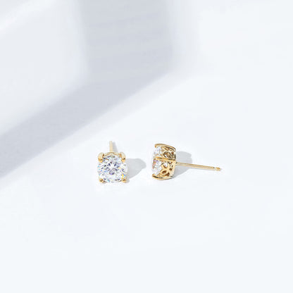 Amazon Essentials Yellow Gold Plated, Platinum or Rose Gold Plated Sterling Silver Infinite Elements Cubic Zirconia Stud Earrings | White, Blue, Green, or Pink Cubic Zirconia