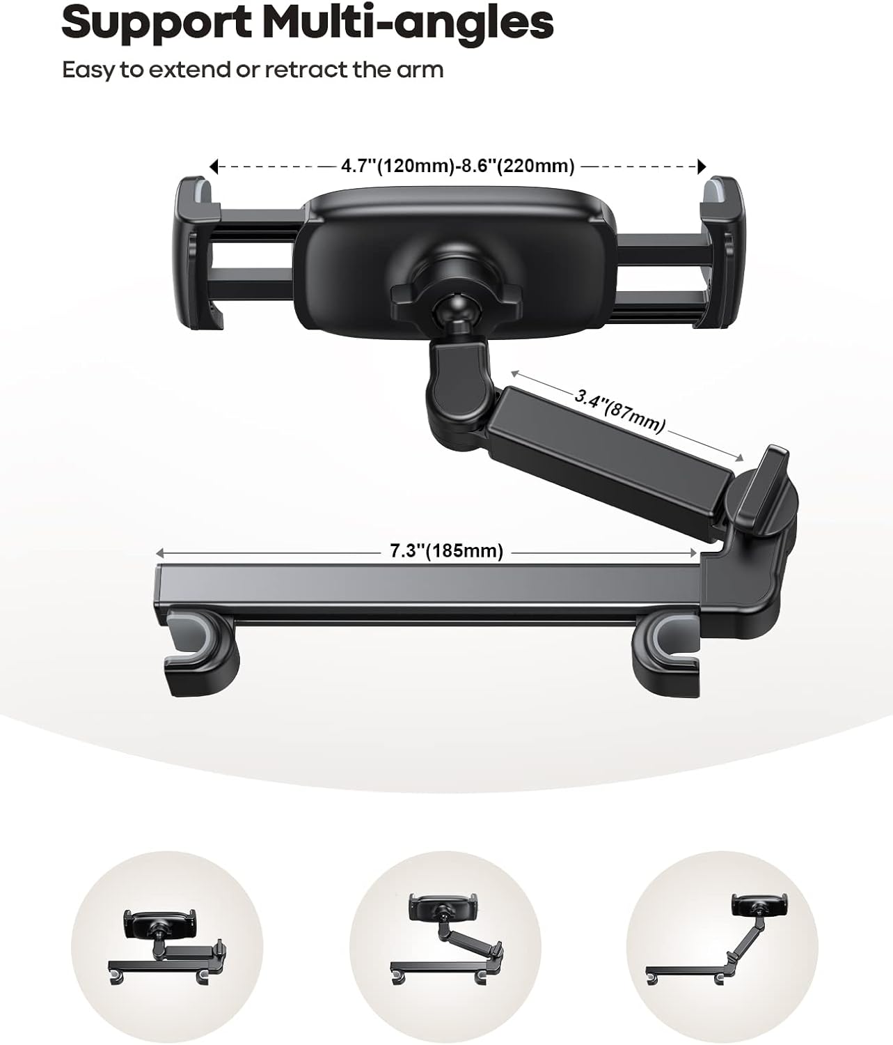 Lamicall Auto-Kopfstützenhalterung für Tablets – [Verlängerungsarm] Verstellbare iPad-Halterung für das Auto, Rücksitz, Must-haves für Roadtrips mit Kindern, 4,7-11" Tablet iPad Pro, Air, Mini, Galaxy, Fire, Schwarz