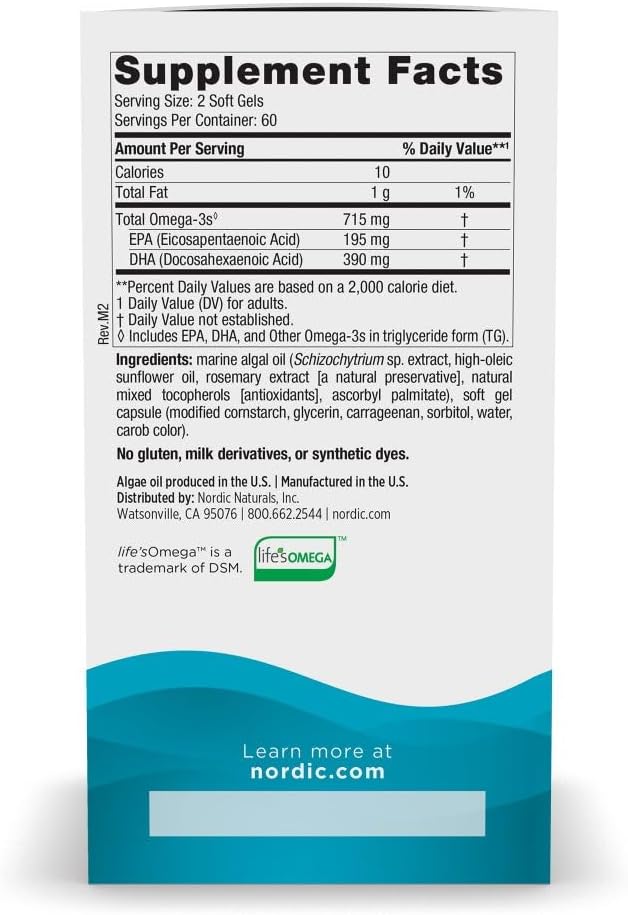 Nordic Naturals Algae Omega, 715mg Omega 3, 120 softgels