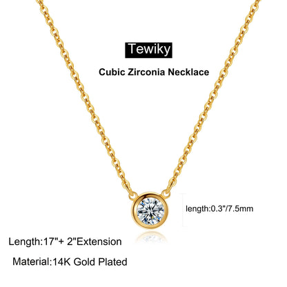Tewiky Dainty 14k Gold Plated/Silver Cubic Zirconia Necklaces for Women, Simple CZ Jewelry Necklaces Trendy Gifts