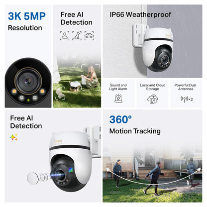 Tapo 1080P Outdoor Wired Pan/Tilt Security Wi-Fi Camera, 360° View, Motion Tracking, Works with Alexa & Google Home, Night Vision, Free AI Detection, Cloud & SD Card Storage(up to 512GB), Tapo C500…