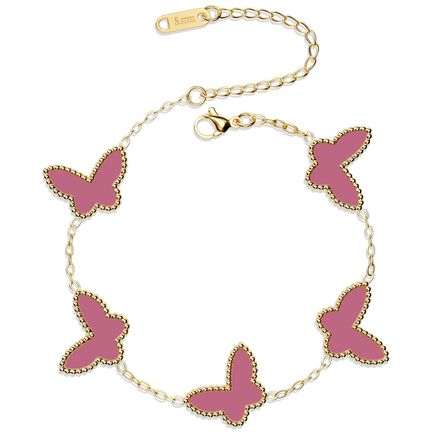 AICase 18K Gold Plated Clover Bracelet Dupes Gold/White/Black Bracelet Set for Women Flower Leaf Lucky Clover Bracelets Trendy Jewelry Birthday Gifts for Women/MoM/Friends