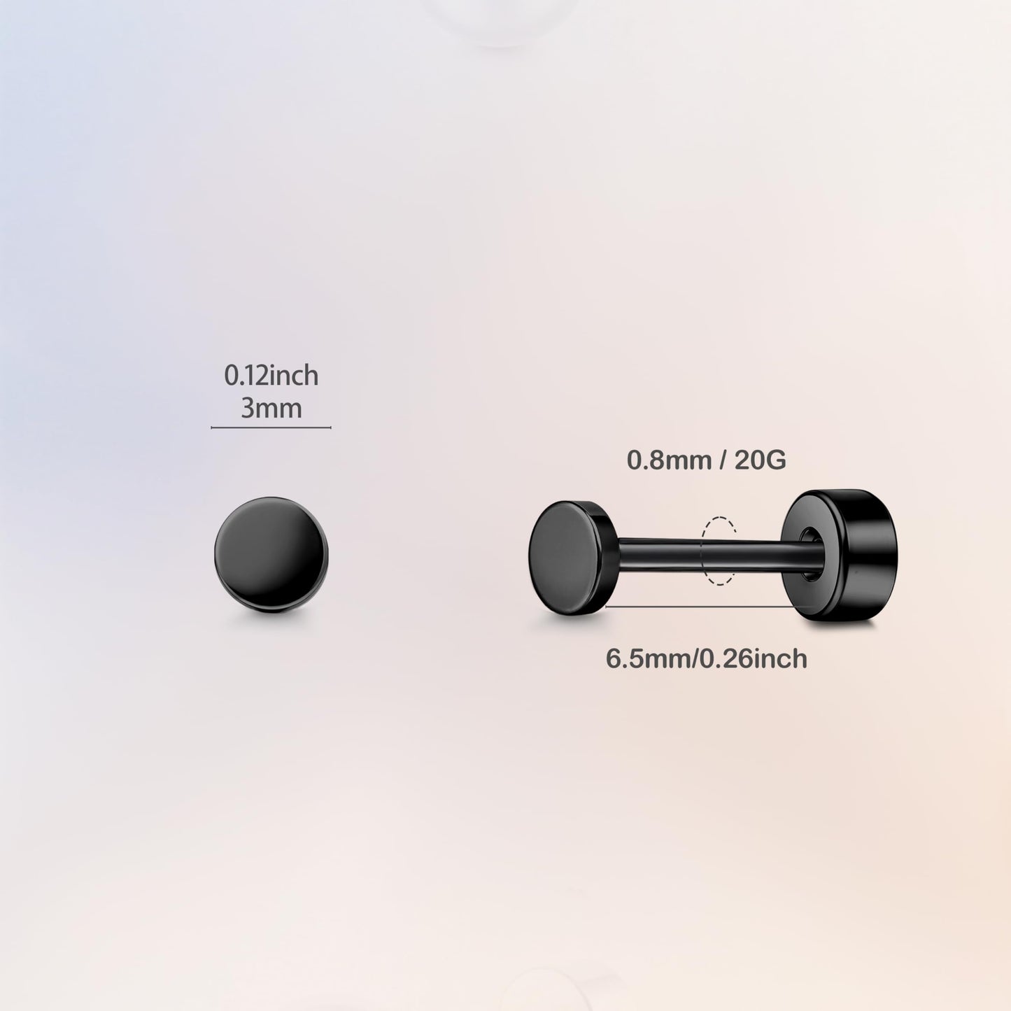 TitanHeart Hypoallergene Titan Ohrstecker Schraubverschluss Flachpunkt-Ohrstecker 3mm-5mm Einfache Klassische Helix Tragus Knorpel Ohrläppchen Ohrstecker für Frauen Männer (Schwarz, 5mm)