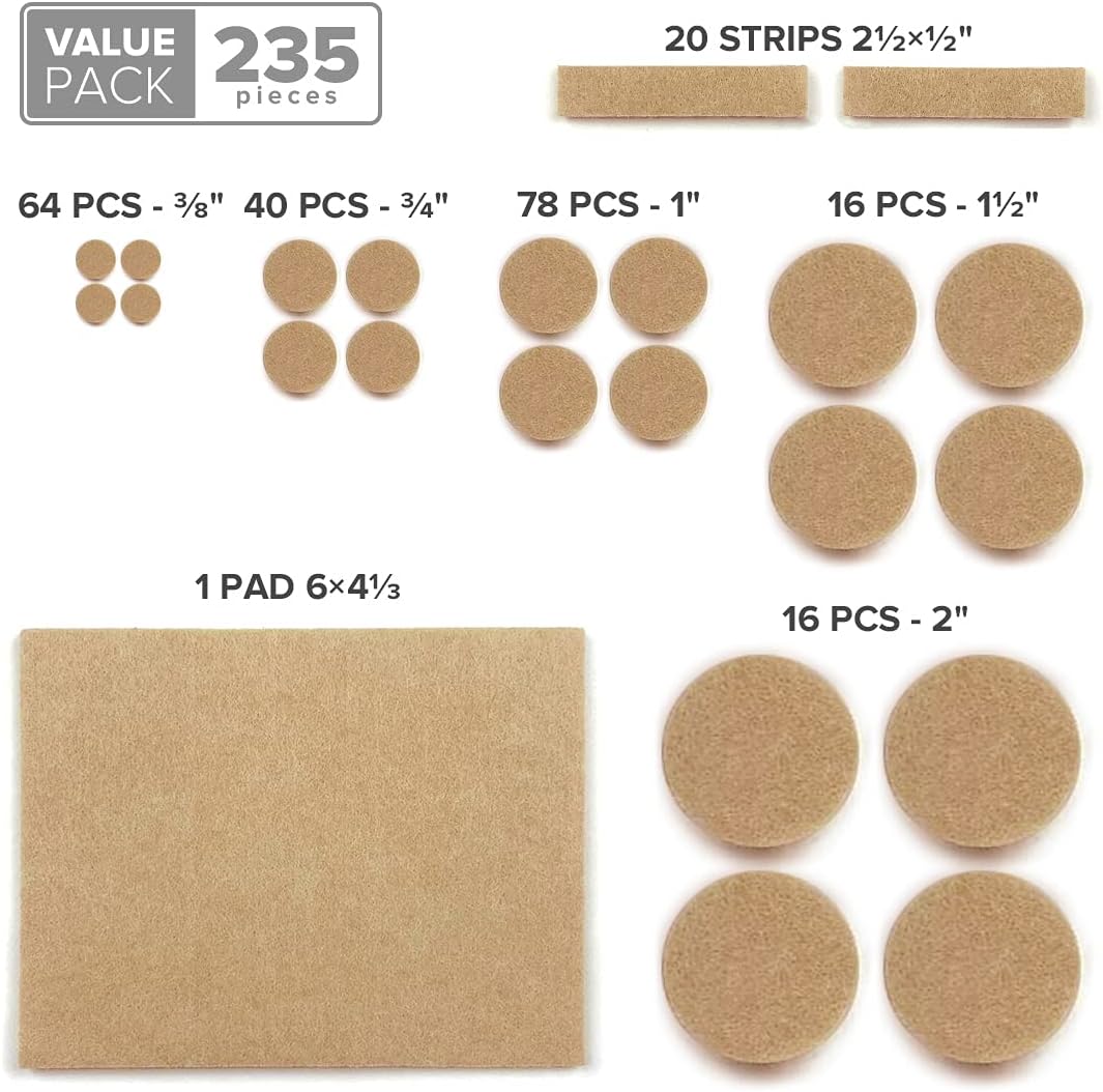 Felt Pads X-PROTECTOR - Giant 235 Pack Premium Furniture Pads. Huge Quantity Felt Furniture Pads Wood Floor Protectors for Furniture Feet – Best Hardwood Floor Protectors. Protect Your Wood Floors!