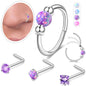 Opal Nose Ring Studs Horseshoe Nose Rings Hoops Stud 316L Stainless Steel Nose Rings Round CZ Square Screw L Shaped Nose Stud Hypoallergenic Nostril Piercing Jewelry for Women Men