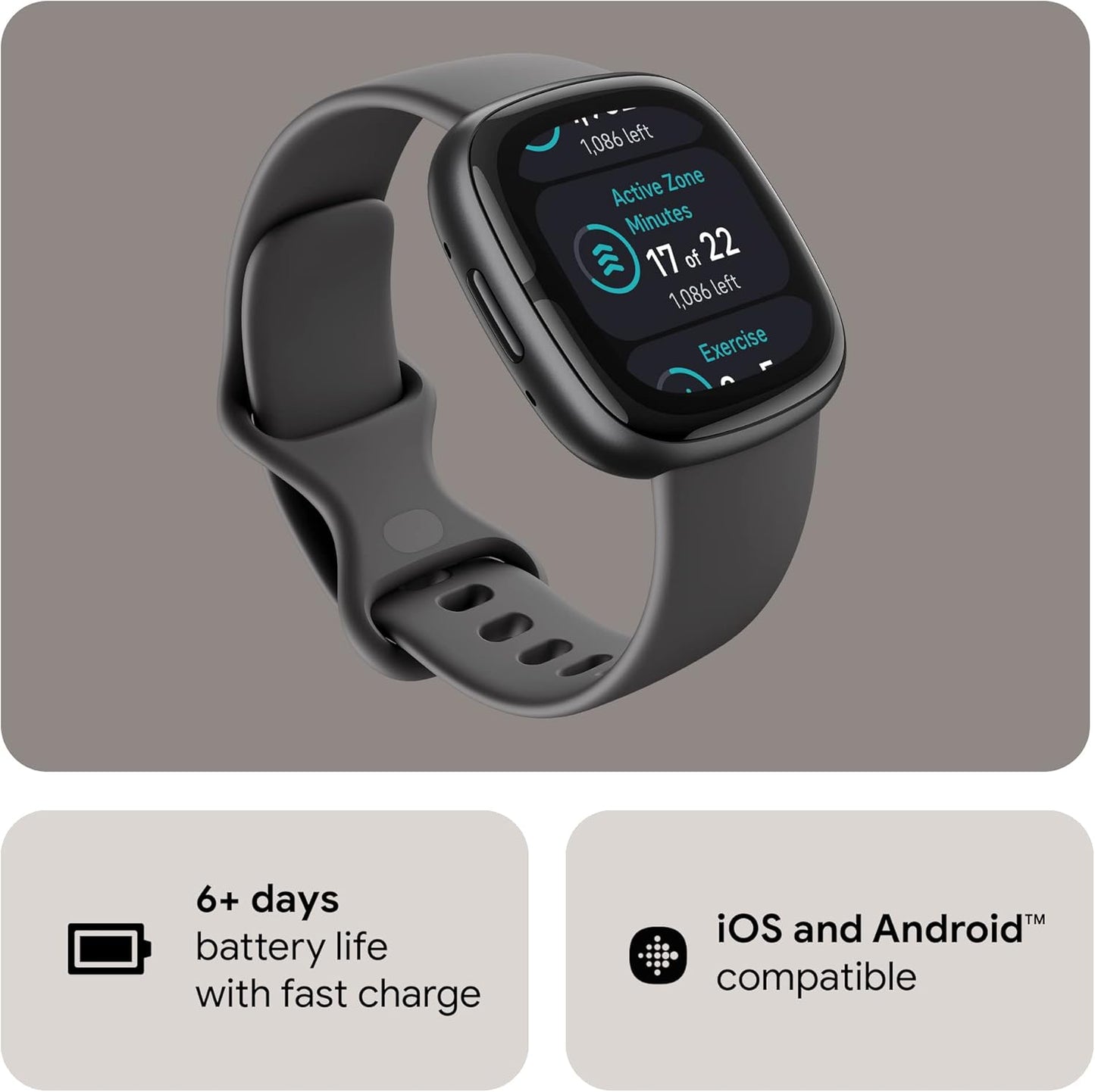 Google Fitbit Sense 2 Advanced Health and Fitness Smartwatch with Tools To Manage Stress and Sleep, Ecg App, Spo2, 24/7 Heart Rate and Gps, Shadow Grey/Graphite, One Size (S and L Bands Included)
