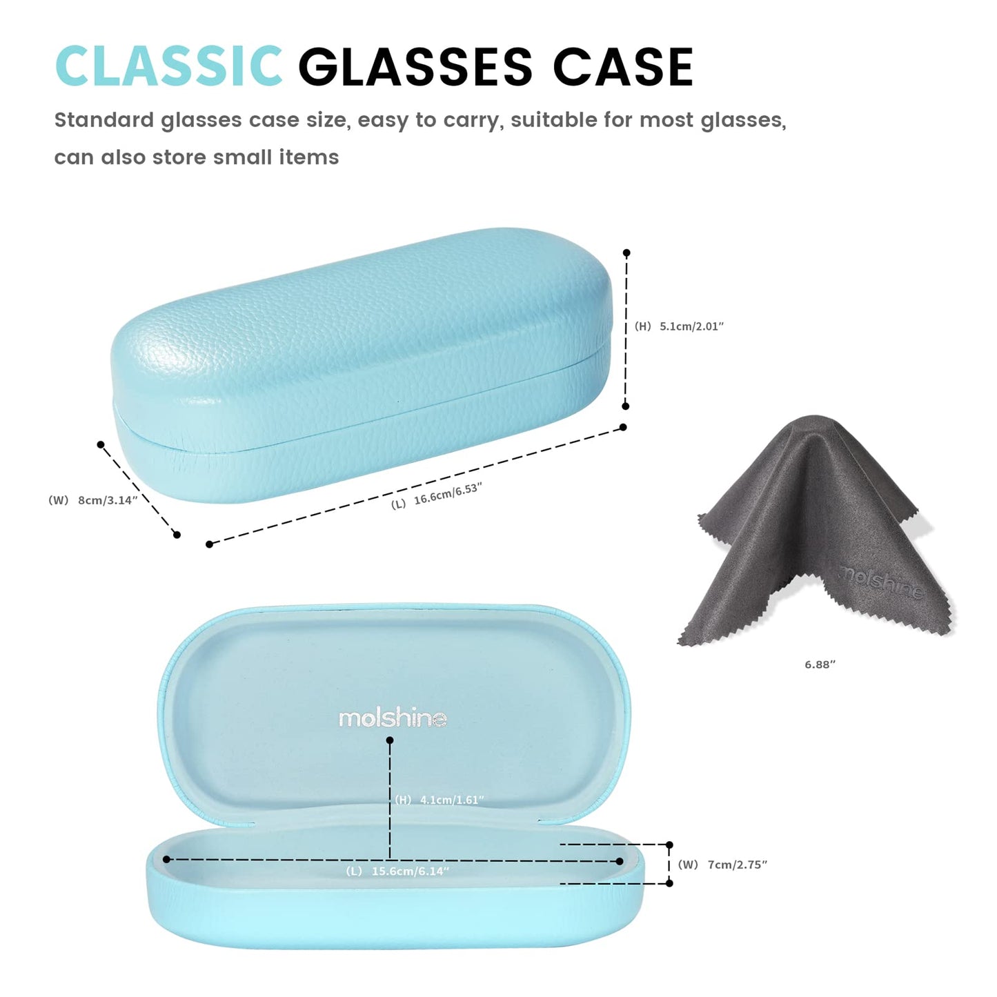 molshine Hartschalen-Leder-Sonnenbrillenetui, klassisches großes Brillenetui für Damen und Herren, Sonnenbrille (Schwarz)