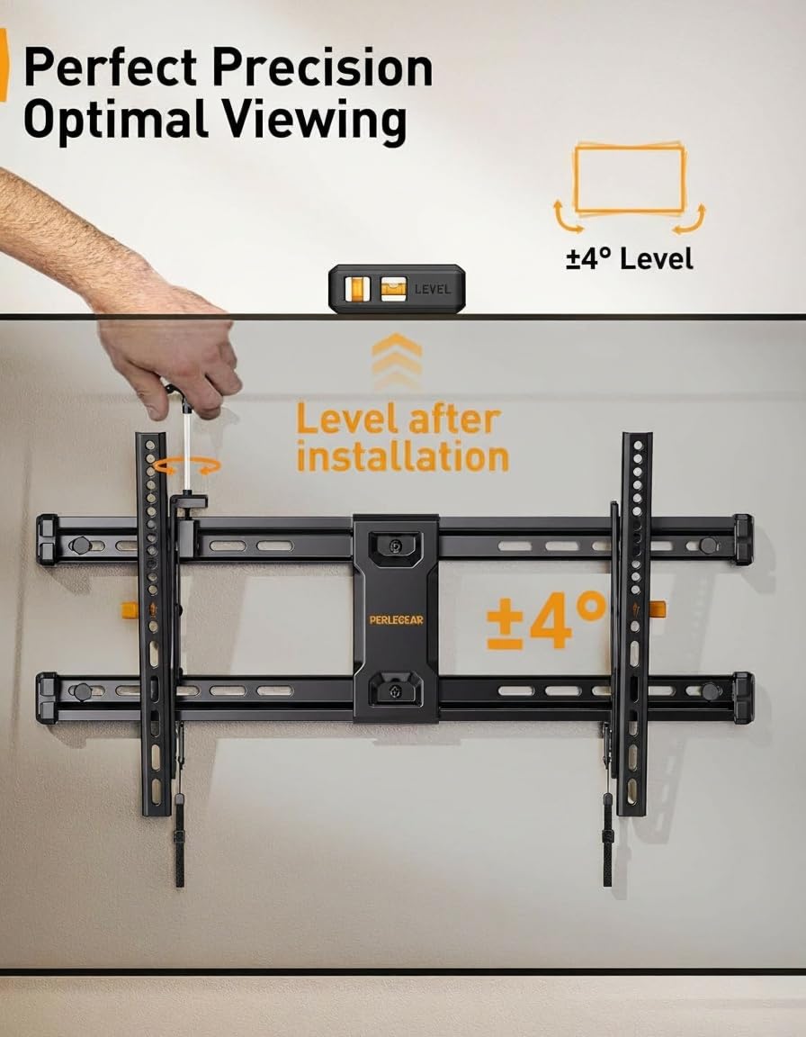 Perlegear Heavy Duty Fixed TV Wall Mount for 42"-115" TVs up to 225 lbs, Low Profile TV Mount Fits 16", 24", 32" Studs, One-Piece Bracket with Magnetic Pull Tabs, Max VESA 800x600mm