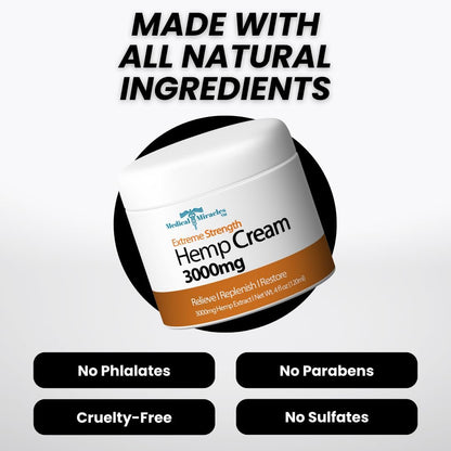 Medical Miracles Hemp Relief Cream - Whole Body. Topical Salve for Skin Application - (3000mg)