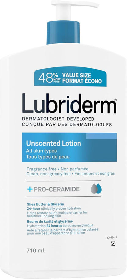 Lubriderm Ungeduftete Lotion, Sheabutter und Glycerin, Trockene Haut, Hand-, Gesichtsfeuchtigkeitspflege, Ohne Duftstoffe, 710ml