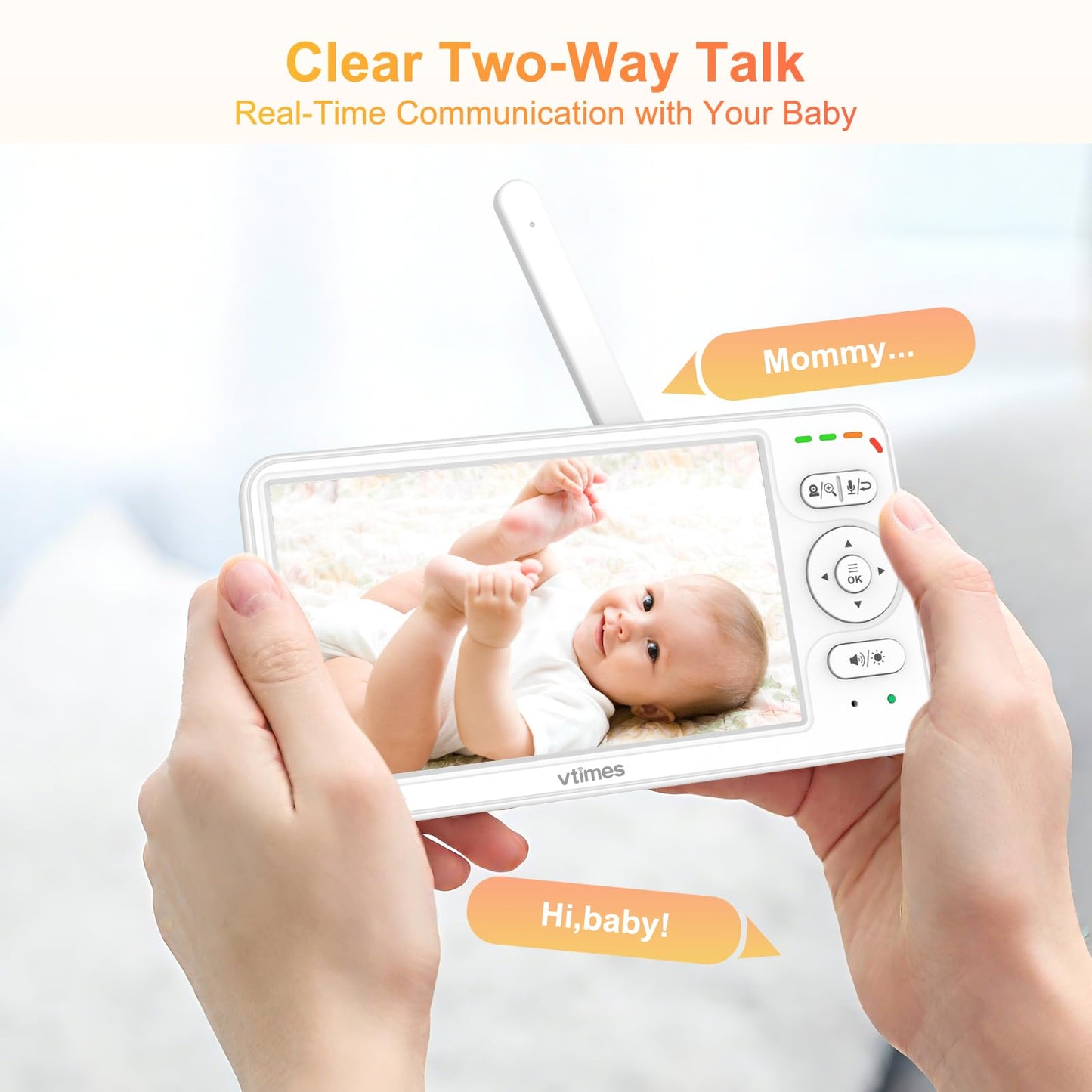 VTimes Baby Monitor with Camera and Audio, 6'' IPS Screen with 30-Hour Battery, Baby Monitor No WiFi Night Vision, ECO, 2-Way Audio, Pan-Tilt-Zoom, Baby Camera Monitor with 1000ft Range, Ideal Gift