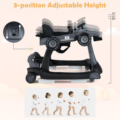 HONEY JOY 4-in-1 Baby Walker, Activity Push Walker w/3 Adjustable Heights, Smooth Wheels w/Adjustable Speed, Padded Seat, Music & Light, Foldable Car Walker for Baby Boys Girls Age 6 Months+ (Blue)