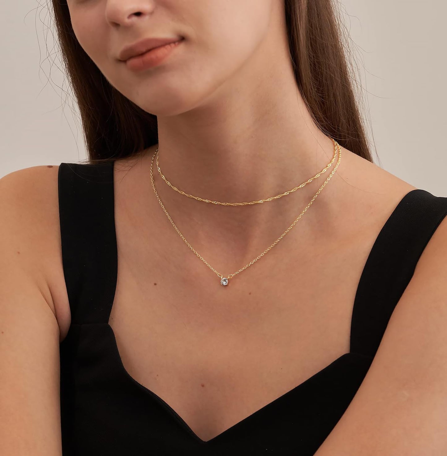 Tewiky Dainty 14k Gold Plated/Silver Cubic Zirconia Necklaces for Women, Simple CZ Jewelry Necklaces Trendy Gifts