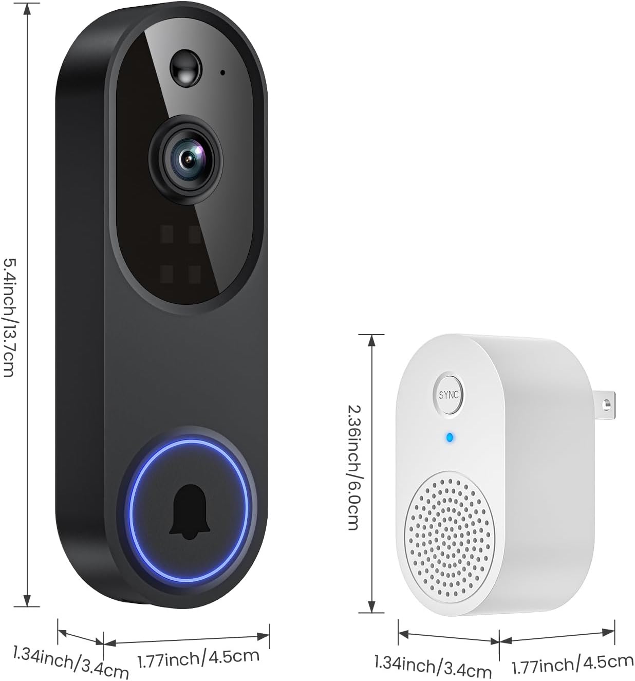 Orbitell 1080p Wireless Wi-Fi Video Doorbell Camera with Two Way Audio, Night Vision, Cloud Storage, Smart AI Motion Detection, Support 2.4GHz Wi-Fi only