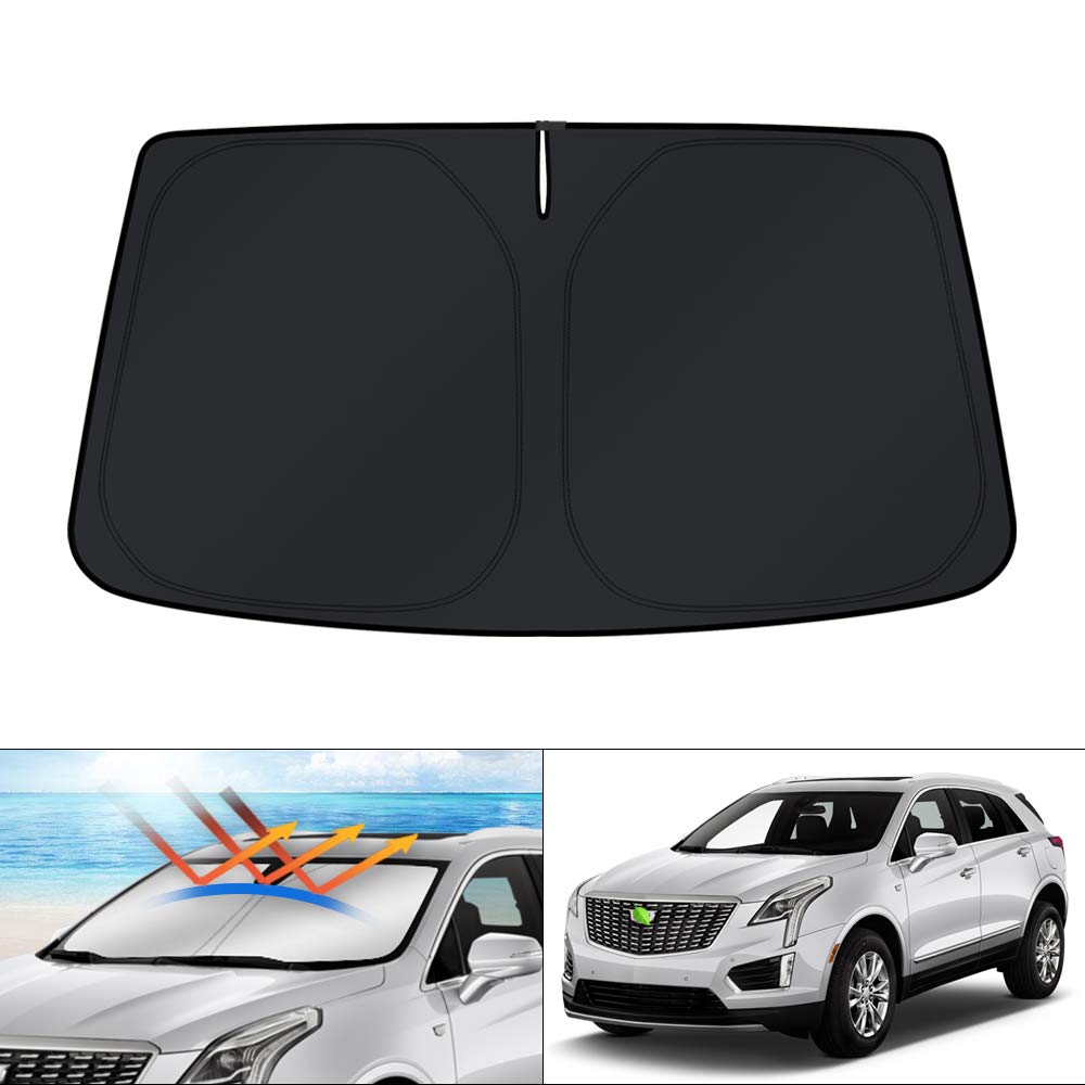 KUST Windshield Sun Shade for 2017-2026 Tesla Model Y/Model 3 Sunshade Accessories (Fit 2025-2026 Model Y Juniper / 2024 Model 3 Highland) Upgraded Foldable Sunshade, Blocks UV Rays Keep Car Cool